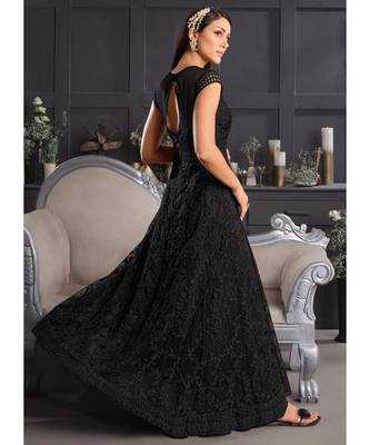 Black Embroidered Slit Style Anarkali Pant Suit 4