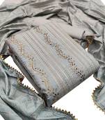  VredeVogel Grey Heavy Cotton With Diamond Work Unstiched Dress Material