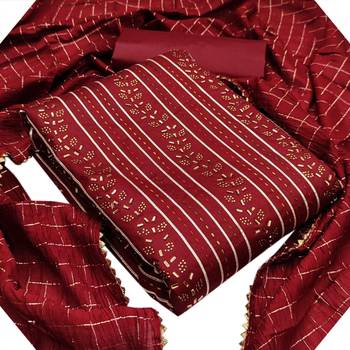  VredeVogel Maroon Heavy Cotton With Diamond Work Unstiched Dress Material 1