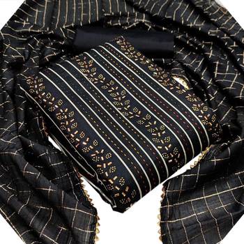  VredeVogel N black Heavy Cotton With Diamond Work Unstiched Dress Material 1