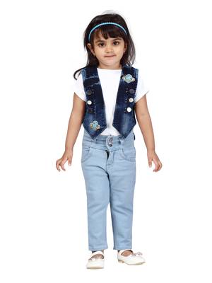 Blue plain cotton girls-jackets-coats 1