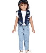 Blue plain cotton girls-jackets-coats