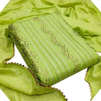  VredeVogel Parrot green Heavy Cotton With Diamond Work Unstiched Dress Material 1
