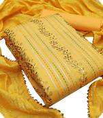  VredeVogel Yellow Heavy Cotton With Diamond Work Unstiched Dress Material