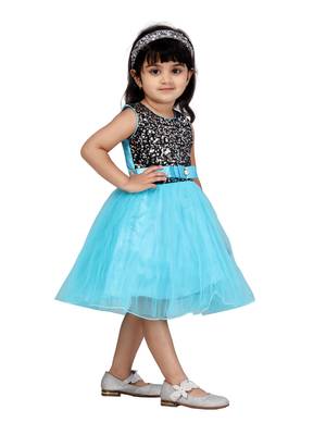 Blue plain net kids-frocks 2