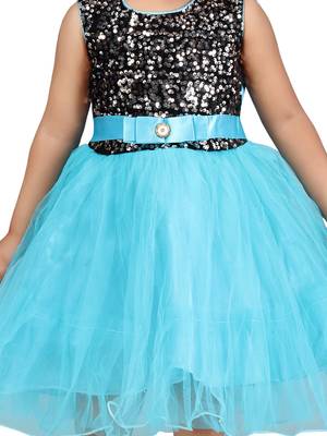 Blue plain net kids-frocks 4