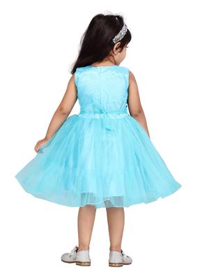 Blue plain net kids-frocks 5