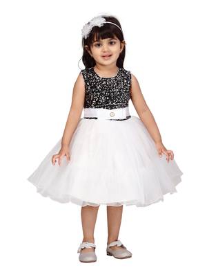 White plain net kids-frocks 1
