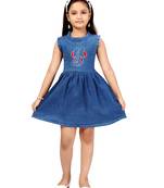 Blue plain blended cotton kids-frocks