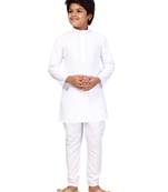 White embroidered cotton boys-kurta-pyjama