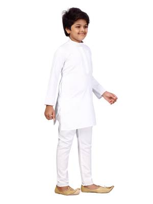 White embroidered cotton boys-kurta-pyjama 3