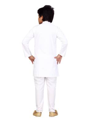 White embroidered cotton boys-kurta-pyjama 4