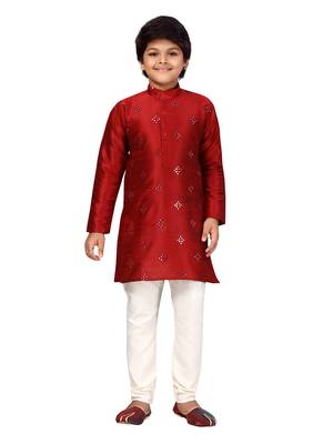 Maroon plain silk boys-kurta-pyjama 1