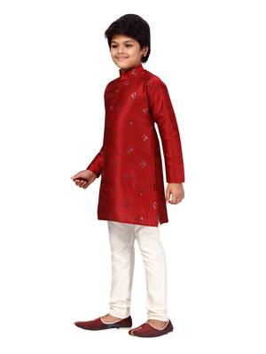 Maroon plain silk boys-kurta-pyjama 2