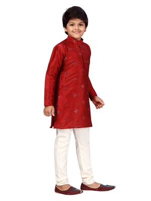 Maroon plain silk boys-kurta-pyjama 3