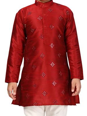 Maroon plain silk boys-kurta-pyjama 5