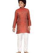 Maroon plain silk boys-kurta-pyjama