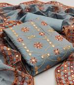  VredeVogel Grey Semi modal with Squance work Unstiched Dress Material