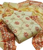  VredeVogel Light yellow Semi modal with Squance work Unstiched Dress Material