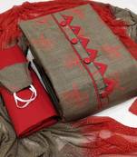 VredeVogel Grey Cotton slub Unstiched Dress Material with mask