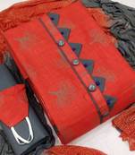 VredeVogel Red Cotton slub Unstiched Dress Material with mask