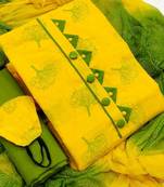 VredeVogel Yellow Cotton slub Unstiched Dress Material with mask