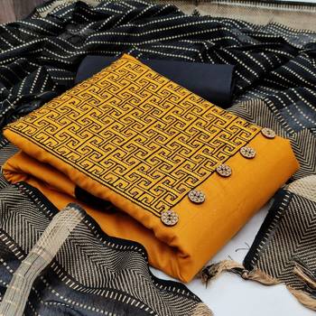VredeVogel Mustard Cotton slub Unstiched Dress Material  1