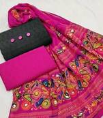 VredeVogel Black pink Chiken cotton Unstiched Dress Material 