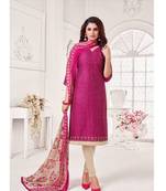 pink pure silk blend unstitched embroidered quarter sleeve TOP & BOTTOM WITH DUPATTA