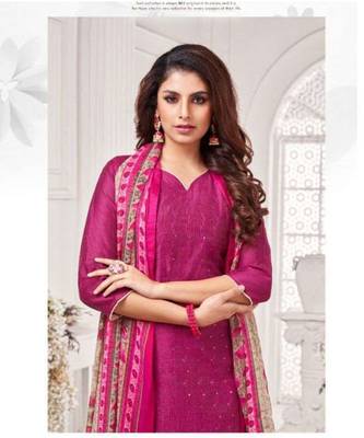 pink pure silk blend unstitched embroidered quarter sleeve TOP & BOTTOM WITH DUPATTA 2