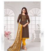 Brown pure silk blend unstitched embroidered quarter sleeve TOP & BOTTOM WITH DUPATTA