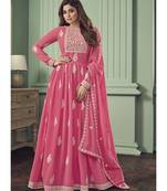 pink Georgette semi stitched embroidered top & bottom with dupatta