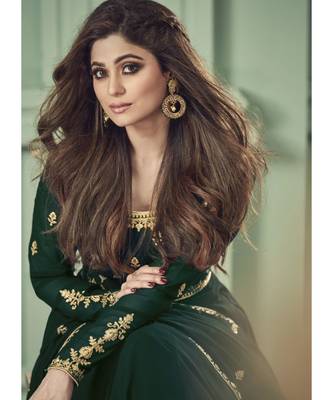Green Georgette semi stitched embroidered top & bottom with dupatta 2