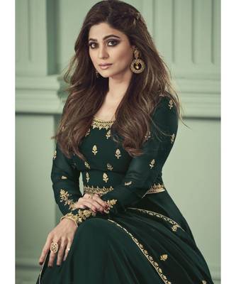Green Georgette semi stitched embroidered top & bottom with dupatta 3
