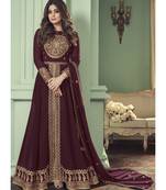 Maroon Georgette semi stitched embroidered top & bottom with dupatta