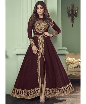 Maroon Georgette semi stitched embroidered top & bottom with dupatta 2