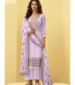 lavender Georgette semi stitched embroidered top & bottom with dupatta