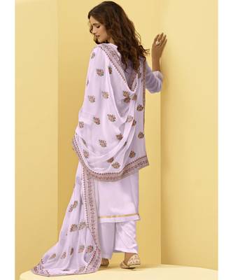 lavender Georgette semi stitched embroidered top & bottom with dupatta 2