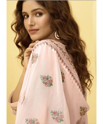 pink Georgette semi stitched embroidered top & bottom with dupatta 2