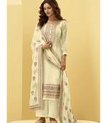 Cream Georgette semi stitched embroidered top & bottom with dupatta