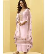 pink Georgette semi stitched embroidered top & bottom with dupatta