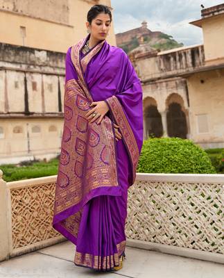 Purple woven banarasi silk saree with blouse 1