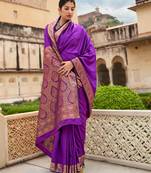 Purple woven banarasi silk saree with blouse