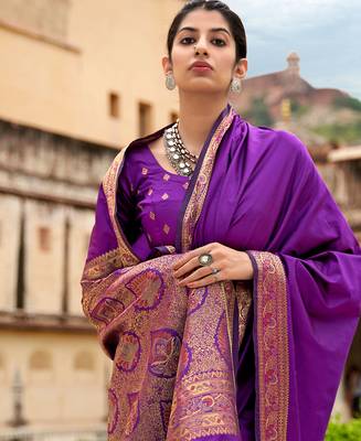 Purple woven banarasi silk saree with blouse 2