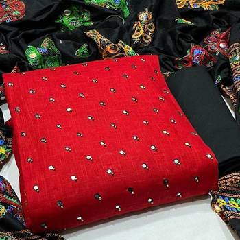 VredeVogel Red Cotton slub Unstiched Dress Material  1