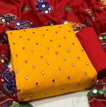 VredeVogel Yellow Cotton slub Unstiched Dress Material  1