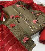 VredeVogel Mehendi green Cotton slub Unstiched Dress Material 