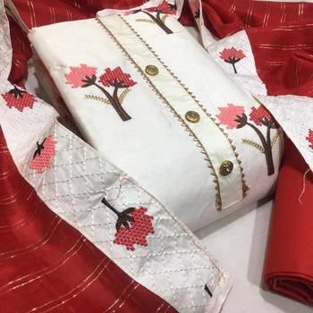 VredeVogel White Cotton slub Unstiched Dress Material  1