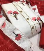 VredeVogel White Cotton slub Unstiched Dress Material 