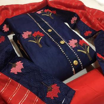 VredeVogel N blue Cotton slub Unstiched Dress Material  1